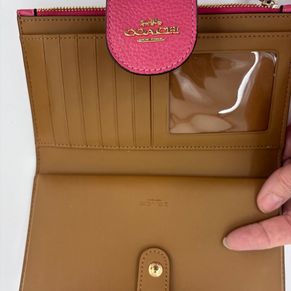 Coach Wristlet Wallet Womens Pink Red Striped Pebbled Leather C3363 - Picture 5 of 10